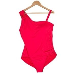 NWT Michael Kors Women's One Shoulder Ring Swimsuit Sea Coral Pink 22W
